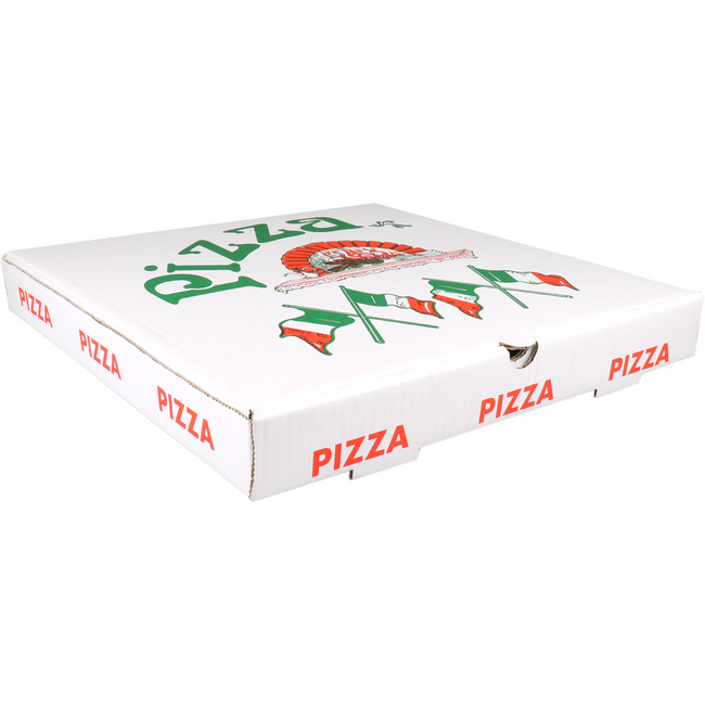 Klika - Scatola per pizza | cartone ondulato | 36x36x4,5 cm | americano | bianco | 100 pezzi