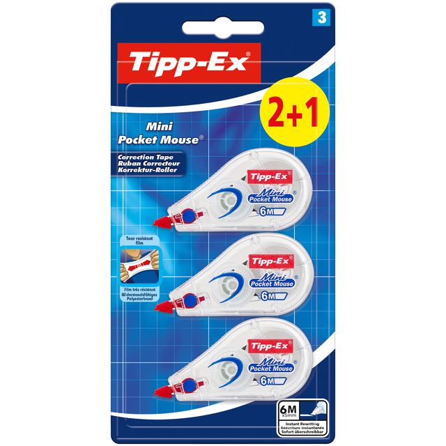 Tipp-Ex - Corrección mini ratón de bolsillo 5mmx6m blister 2+1 gratis