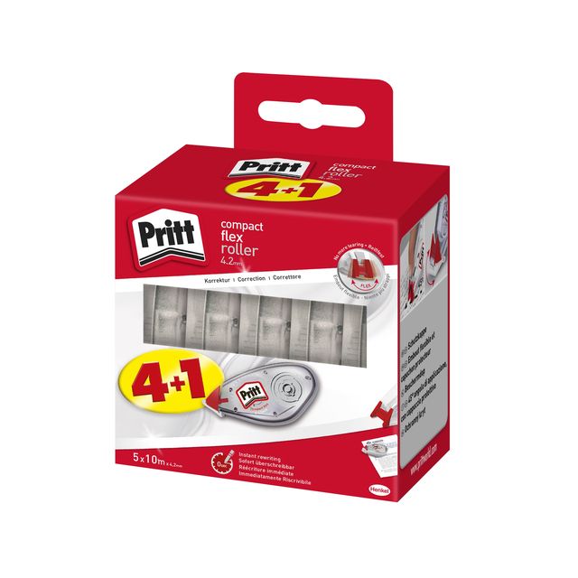 Pritt - Correctione Compact Flex 4,2 mm x 10 m, paquete económico de 4+1 gratis