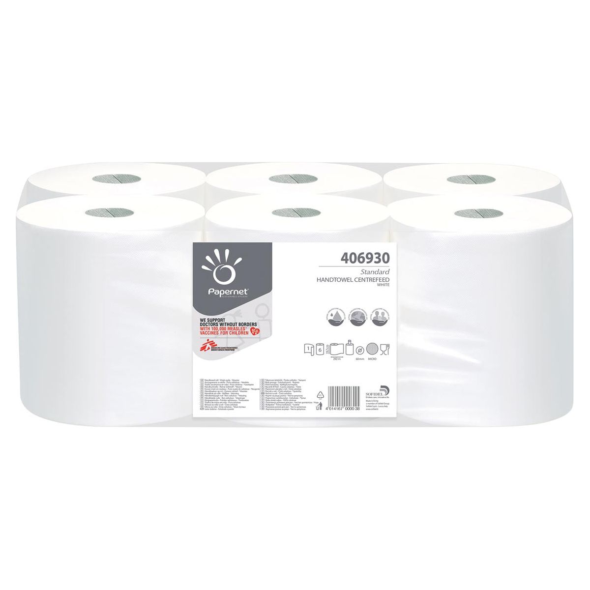 Papernet - Papernet Paper Towels Standard, centre central, 1 couche, 292 mètres, paquet de 6 pièces