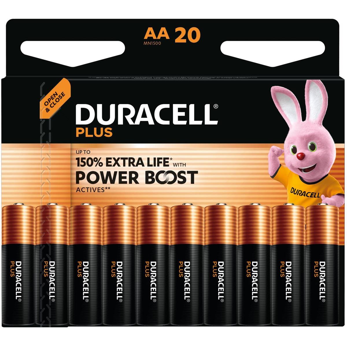 Duracell -  batterij Plus 100% AA, blister van 20 stuks
