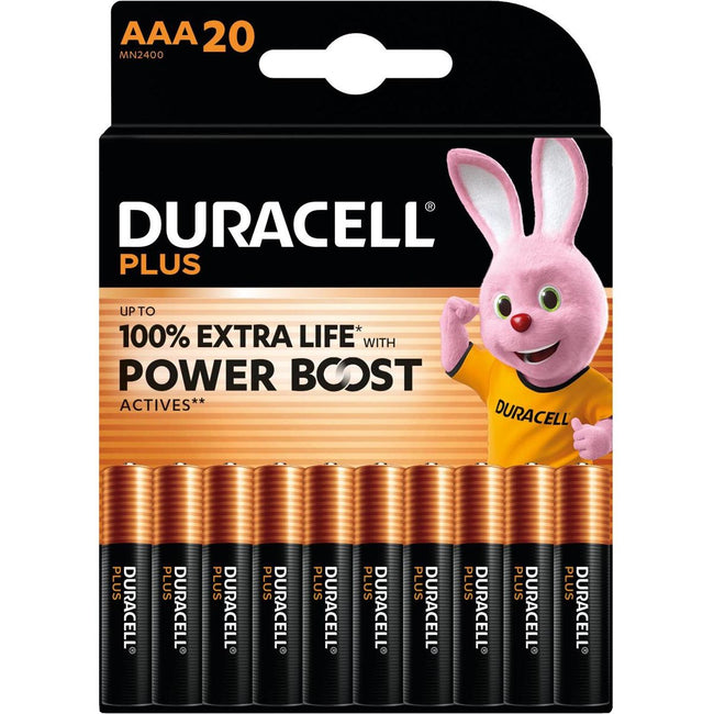 Duracell - batteria Plus 100% AAA, blister da 20 pezzi