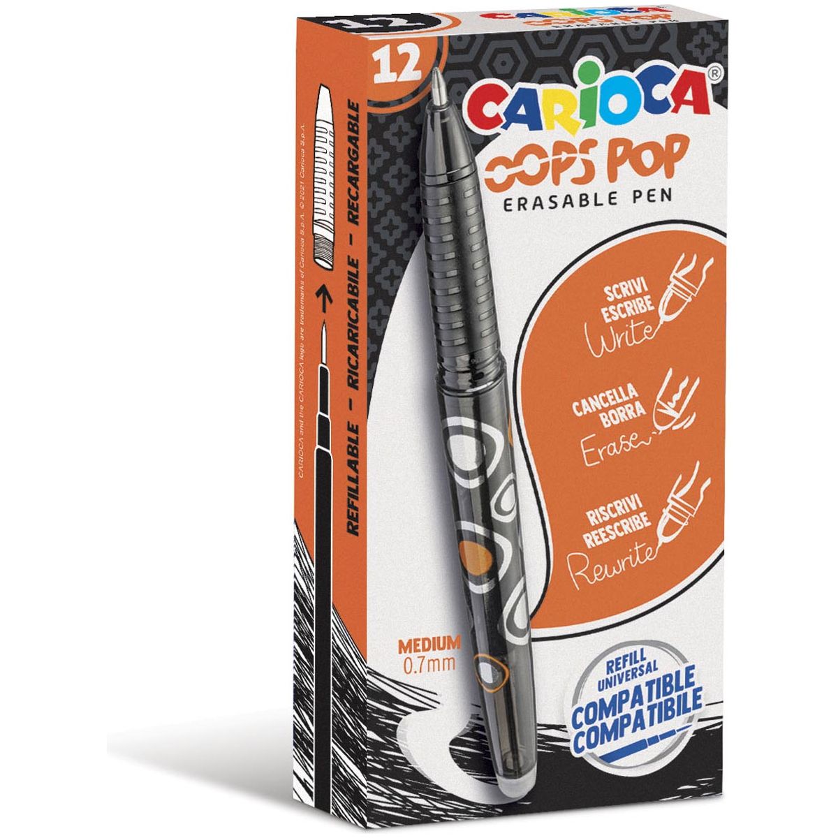 Cararioca - gelroller oups pop, moyen, externe, boîte de 12 pièces, noir