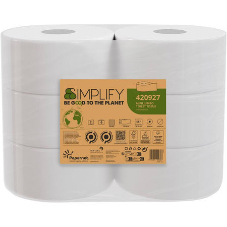 Papernet - papel higiénico Simplify Mini, 2 capas, 557 hojas, paquete de 6 rollos