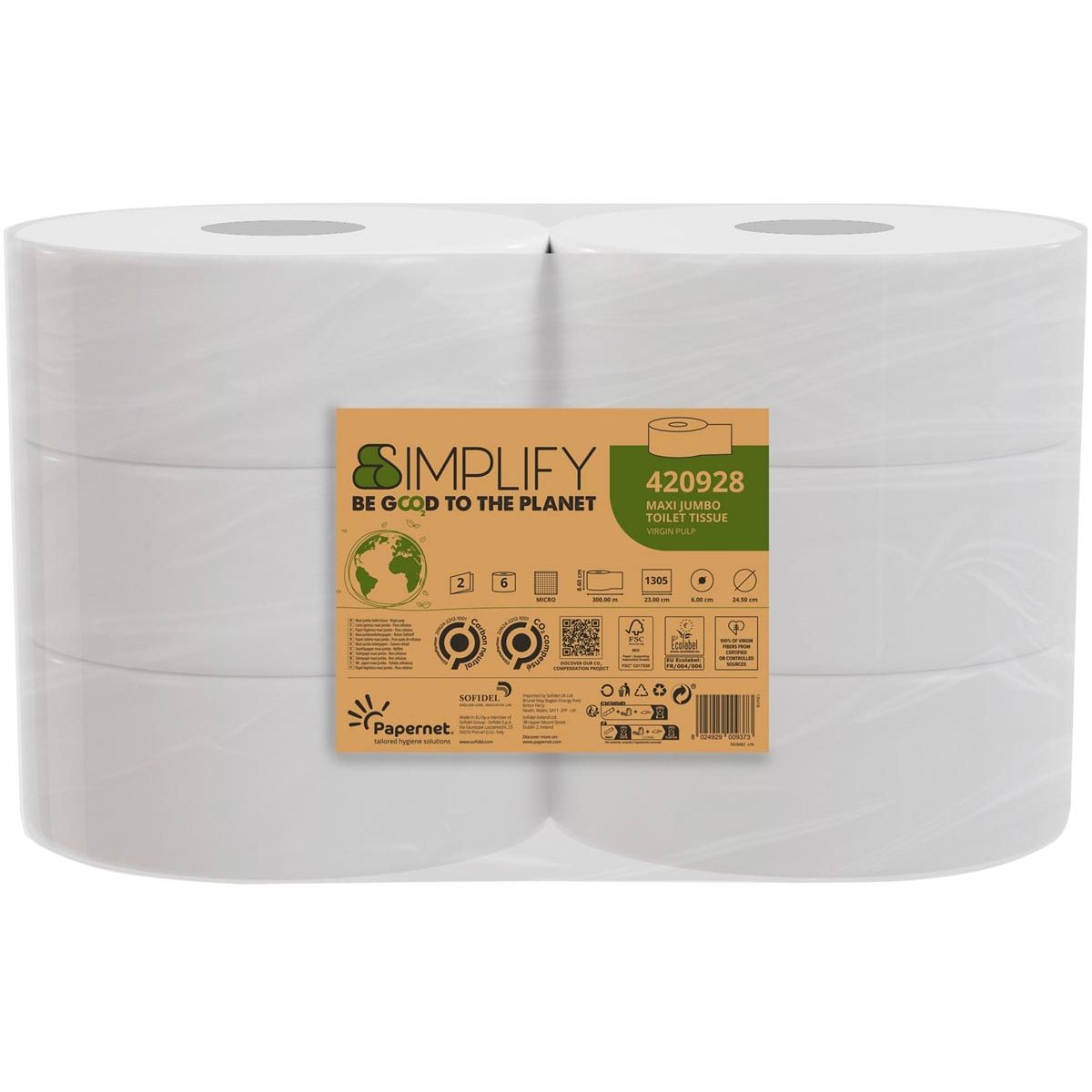Papernet -   toiletpapier Simplify Maxi , 2-laags, 1305 vellen, pak van 6 rollen