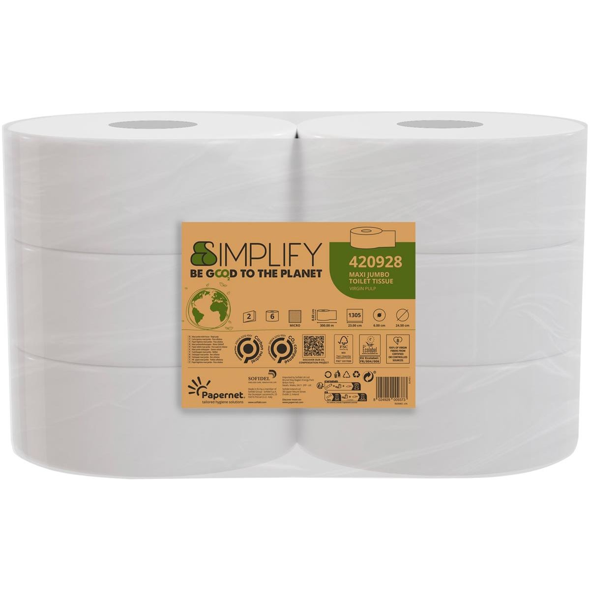 Papernet - Papernet Toilettenpapier vereinfachen Sie Maxi, 2 - Layer, 1305 Blätter, Packung mit 6 Rollen