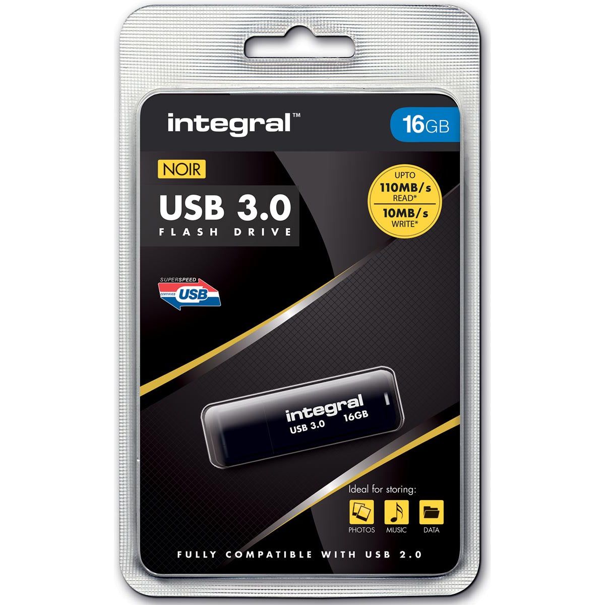 Integral - USB stick 3.0, 16 GB, zwart