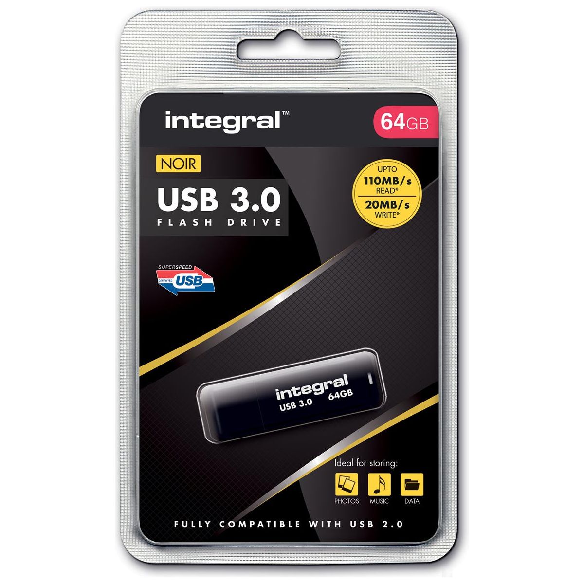 Integral - USB stick 3.0, 64 GB, zwart