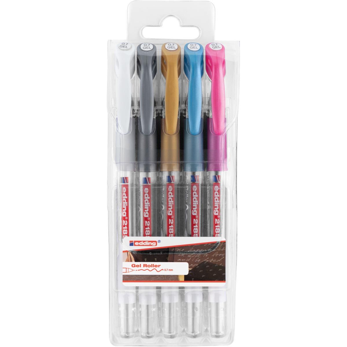 Edding -  gelroller 2185, etui met 5 stuks in geassorteerde kleuren