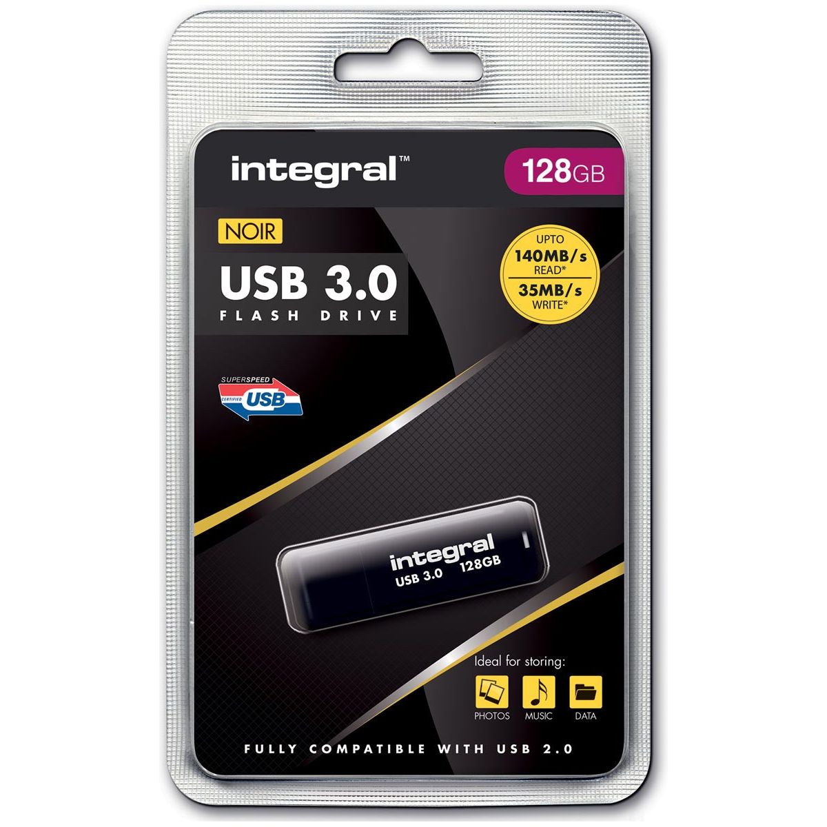 Integral - USB stick 3.0, 128 GB, zwart