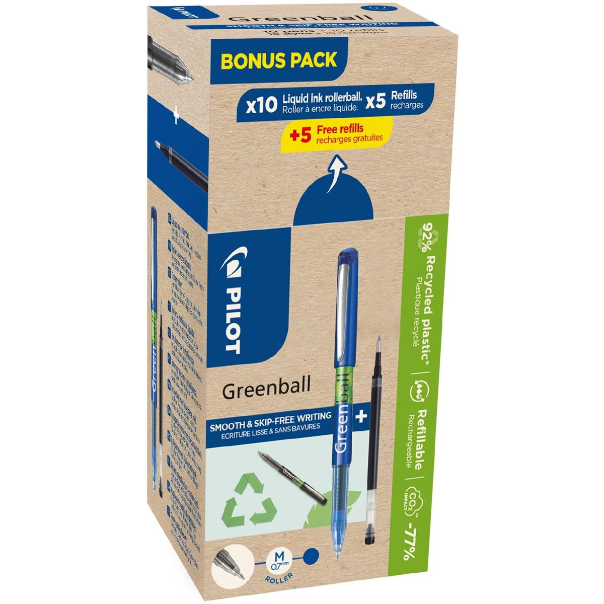 Pilot - Greenball -Roller, mittlerer Punkt, 10 Walzen + 10 Füllungen, mittel, blau