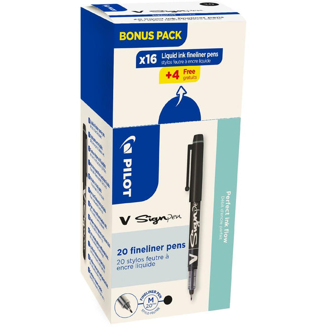Pilot - fineliner V-Sign Pen, box of 16 + 4 pieces, black
