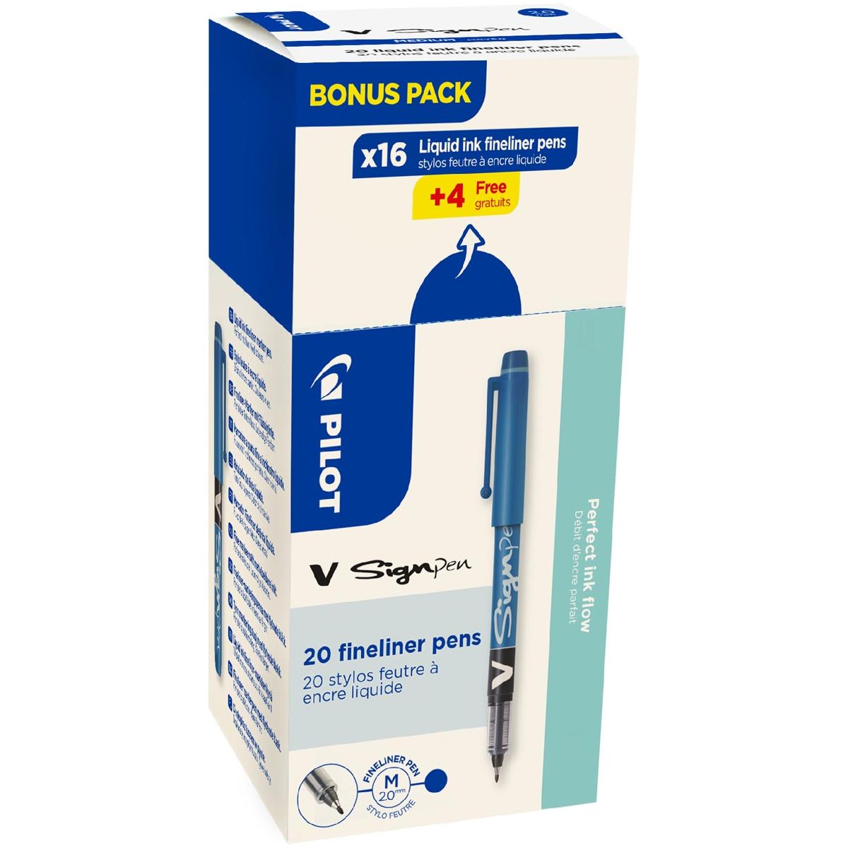 Pilot - fineliner V-Sign Pen, doos van 16 + 4 stuks, blauw