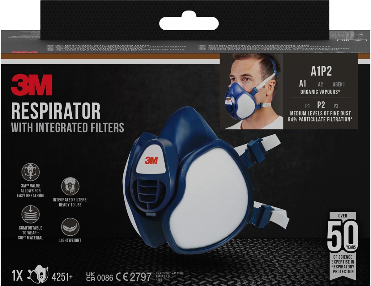 3M -  mondmasker met geïntegreerde filters, herbruikbaar, biedt A1P2 ademhalingsbescherming
