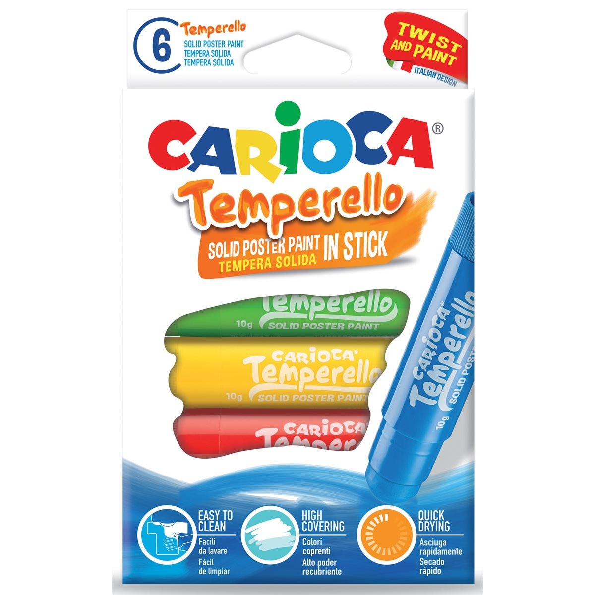 Carioca - Temperello gouache en barra, estuche de cartón de 6 piezas