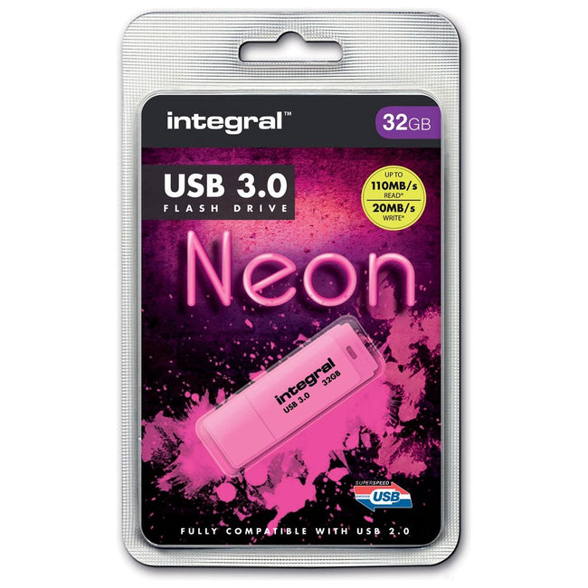 Integral - Neon USB 3.0 stick, 32 GB, roze