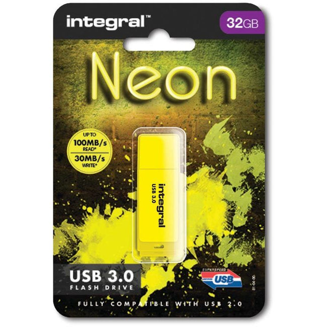 Integral - Neon USB 3.0 stick, 32 GB, yellow
