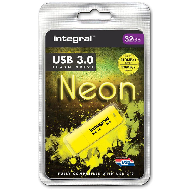 Integral - Neon USB 3.0 stick, 32 GB, geel