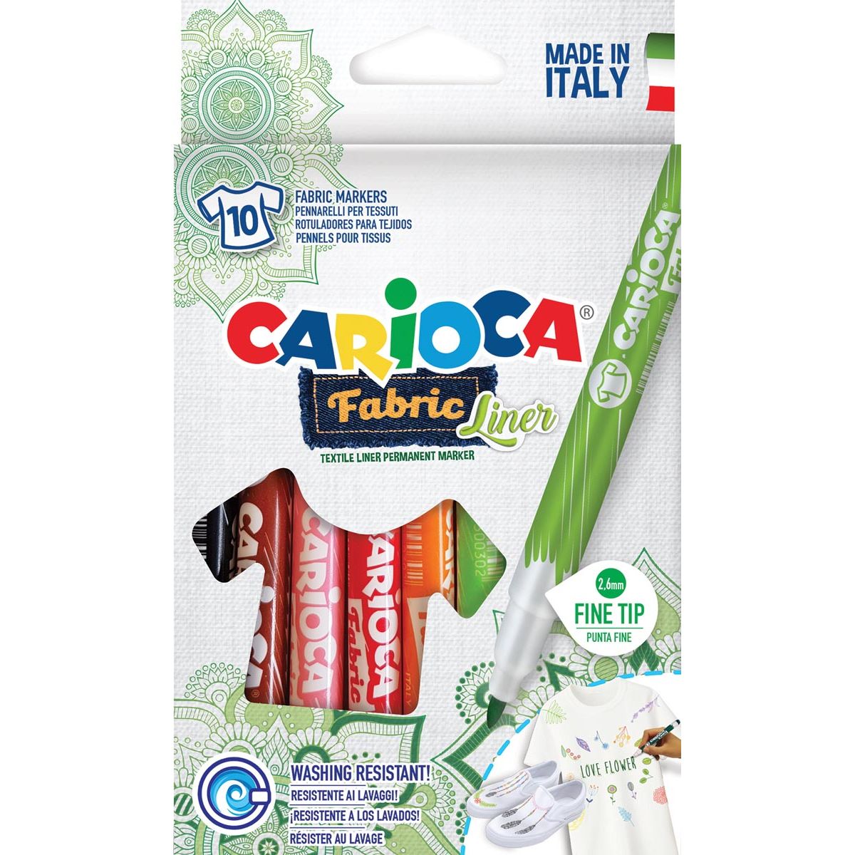 Carioca - Carcioca textielstift Fabricliner, doos van 10 stuks in geassorteerde kleuren