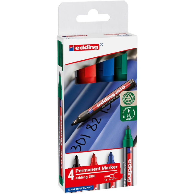 Edding -  permanent marker 300, geassorteerde kleuren, blister van 4 stuks