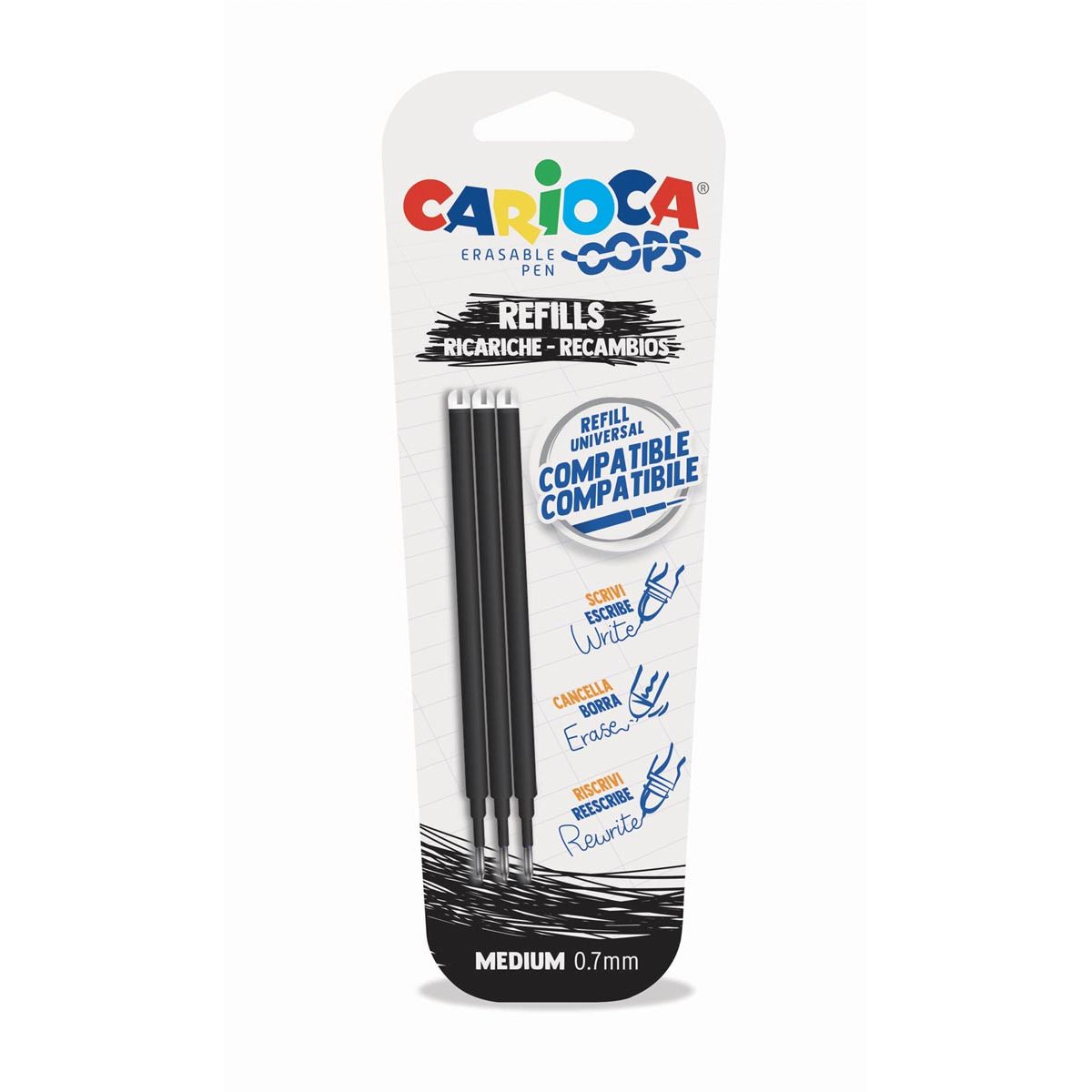 Carioca - Recambio Oops, mediano, negro, blister de 3 piezas