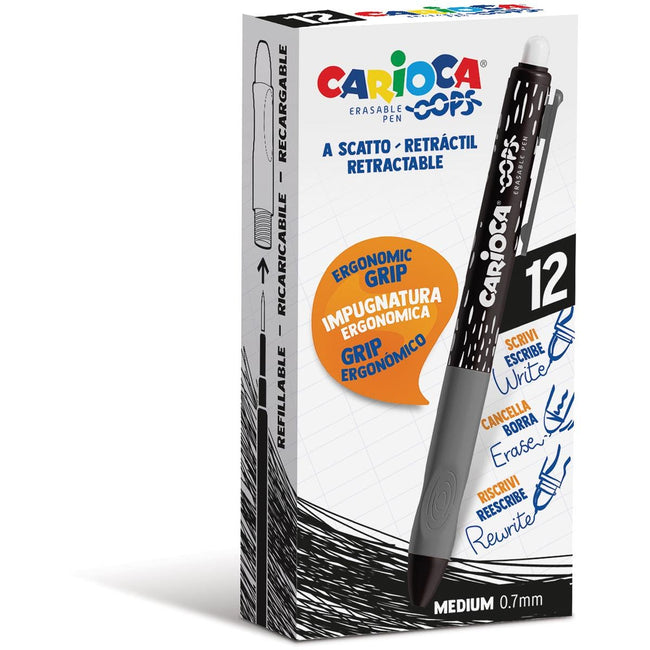 Carioca - rullo gel Oops, medio, cancellabile, scatola da 12 pezzi, nero