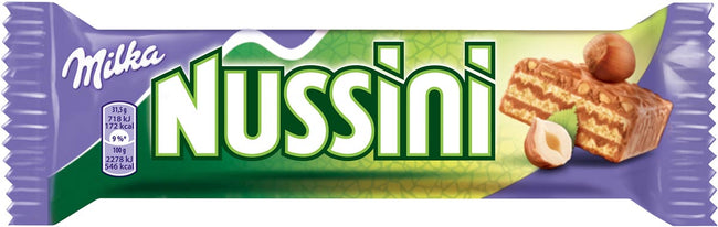 Milka -  Miilka Nussini reep chocolademelk en hazelnoot, 31,5 g