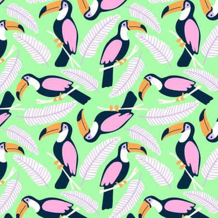 Klika - Papier d'emballage cadeau | 50 cm | 200m | 70gr/m² | Toucans | vert | rouleau d'env. 200 mètres