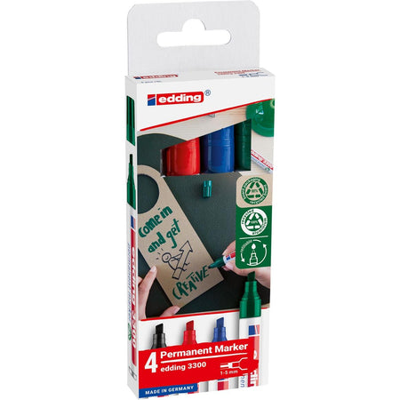 Edding -  permanent marker E-3300, geassorteerde kleuren, blister van 4 stuks