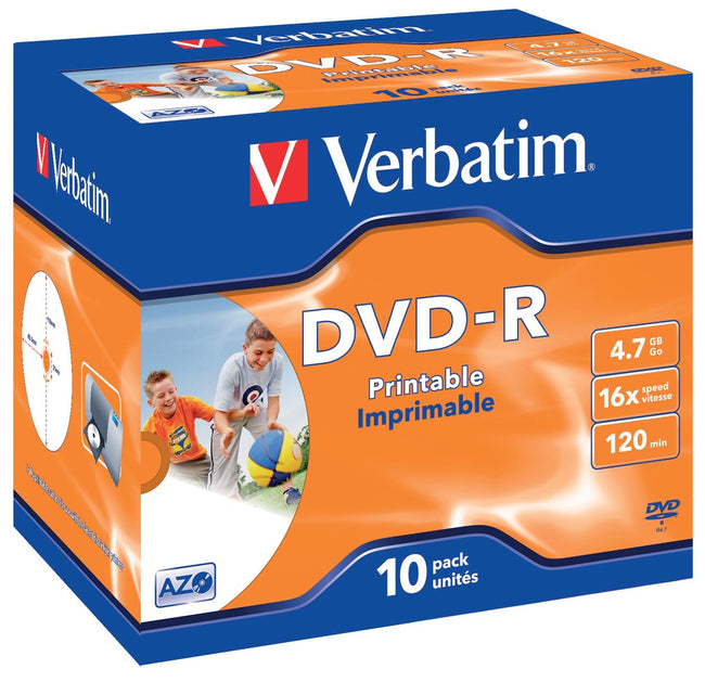 Verbatim - DVD Verbatim DVD -R -R, imprimable, boîte de 10 pièces, emballé individuellement (boîtier de bijou)