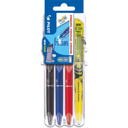 Pilot - roller Frixion Ball Clicker, Set 2 Go blister of 4 pieces: black, blue, red and Light yellow
