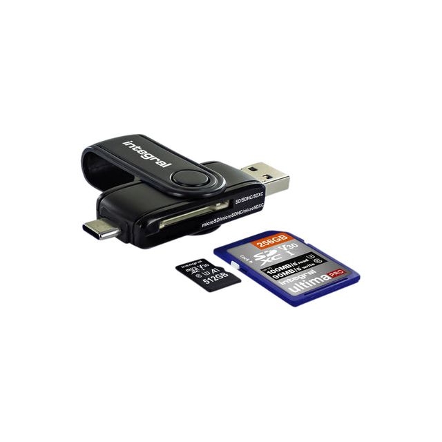 Integral - Card Reader Integral SD + Micro SD USB 3.1 + USB C | Blister un 1 morceau