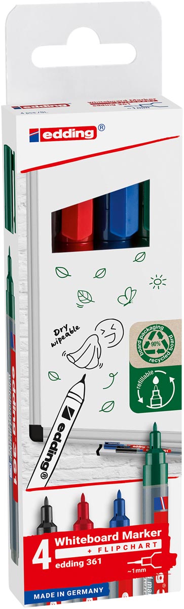 Edding - pennarello per lavagna bianca E-361, colori assortiti, blister da 4 pezzi