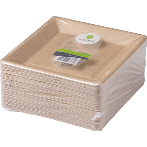 Assiette Biodore | carré | 1 compartiment | carton | 18x18cm | naturel | 100 pieces