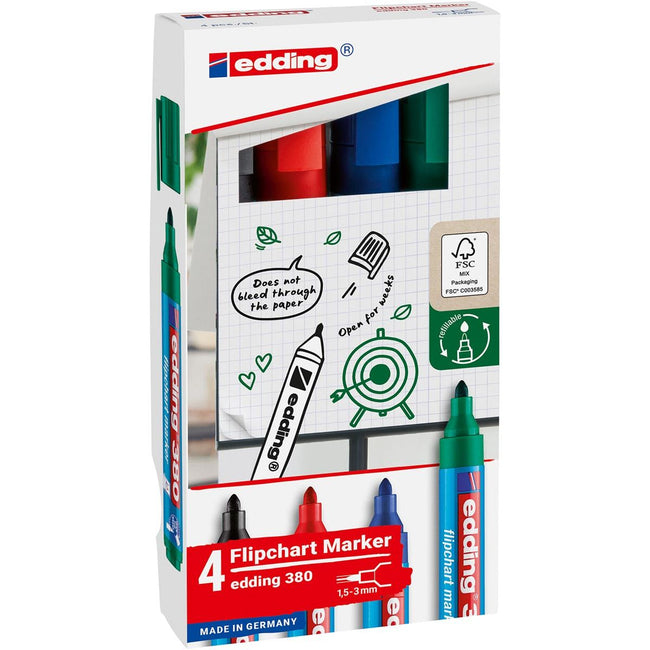 Edding -  flipchartmarker E-380, geassorteerde kleuren, blister van 4 stuks