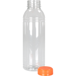 Klika - Bouteille | Petfles | Animal de compagnie recyclé | avec un capuchon fixe | 500 ml | Transparent / orange | 108 pièces