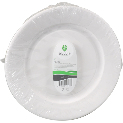 Assiette Biodore | rond | 1 compartiment | carton | Ø29cm | blanc | 50 pièces
