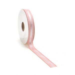Luxe lint ribbon wired oud roze met zilver 15mm x 20 meter