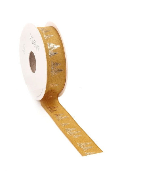 Weihnachtsband aus Tanne gewebt, 25 mm x 15 m, ockerfarben