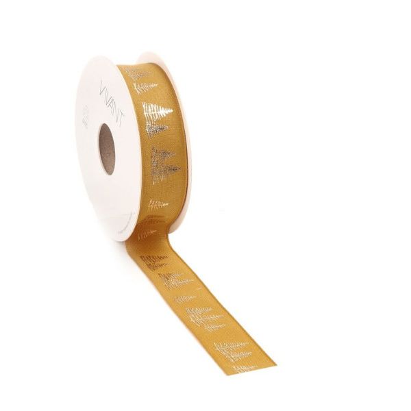 Christmas Ribbon woven FIR 25mm x 15 meters ocre