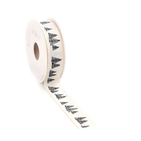 Christmas Ribbon woven FIR 25mm x 15 meters ivory