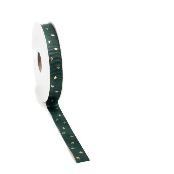 Kerst Lint Classic Star ribbon 15mm x 20 meter groen