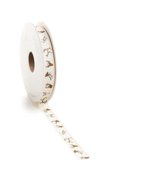 CERVUS - Weihnachtsband 12 mm x 15 Meter Elfenbein