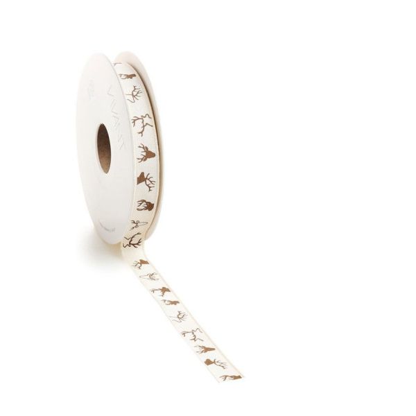 CERVUS -  Kerst Lint  12mm x 15 meter ivoor
