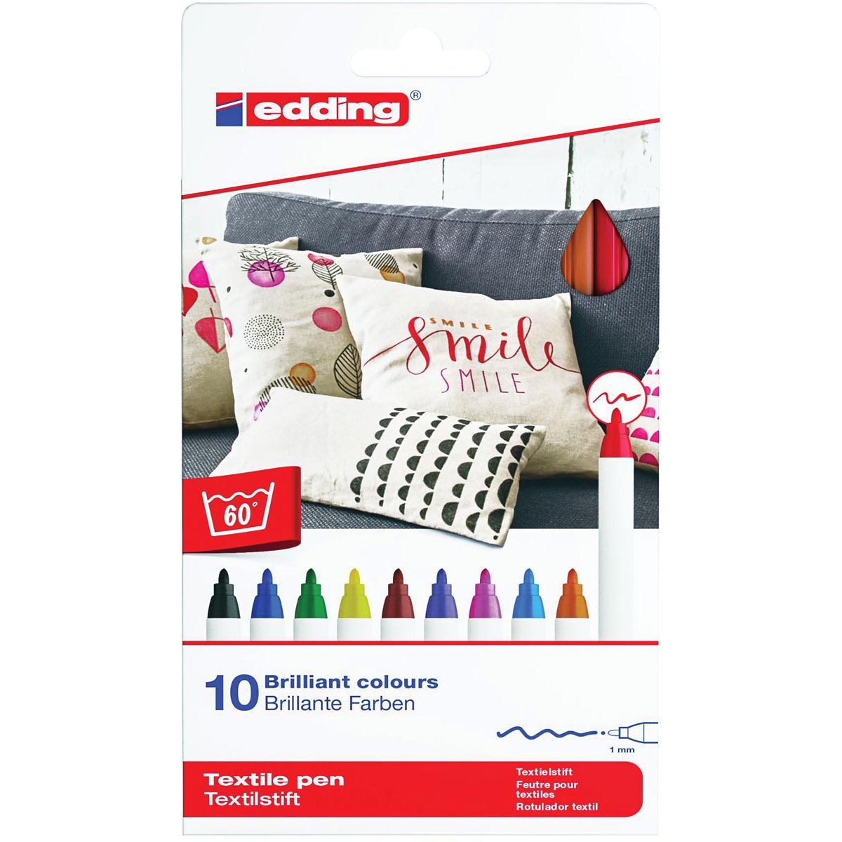 Edding - stylo textile 4600, lot de 10 pièces couleurs assorties