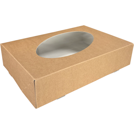 Klika -  Cateringdoos | karton + PET | 360x250x80mm | met venster | bruin/wit | 100 stuks