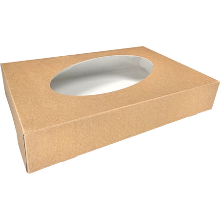 Klika -  Cateringdoos | karton + PET | 460x310x80mm | met venster | bruin/wit | 50 stuks