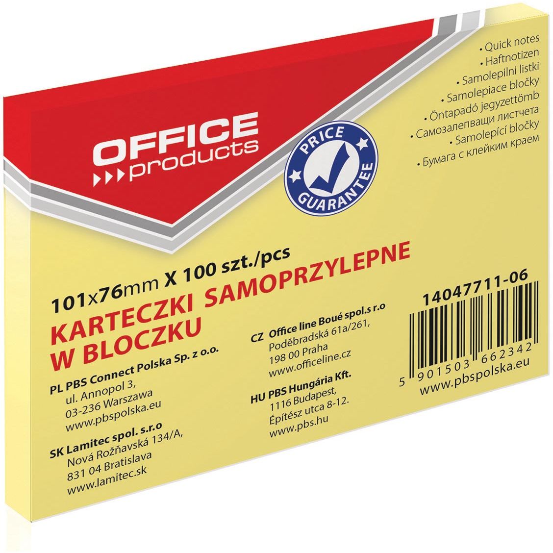 OFFICE products -   memoblok, ft 76 x 101 mm, 100 vel, geel
