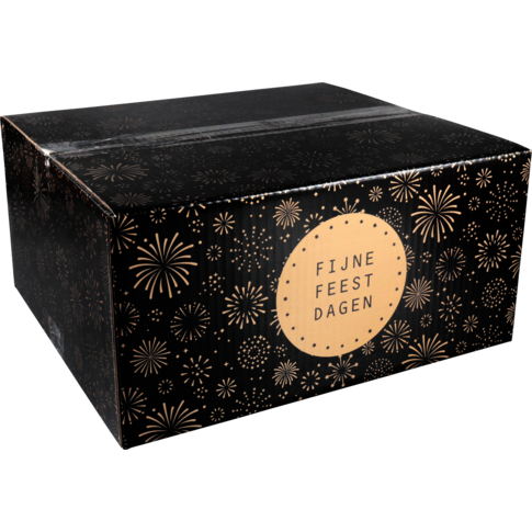 Klika - Boîte à forfait de Noël | Feux d'artifice | Cardboard de golf | 350x315x170mm | Noël | B | or noir 10 morceaux