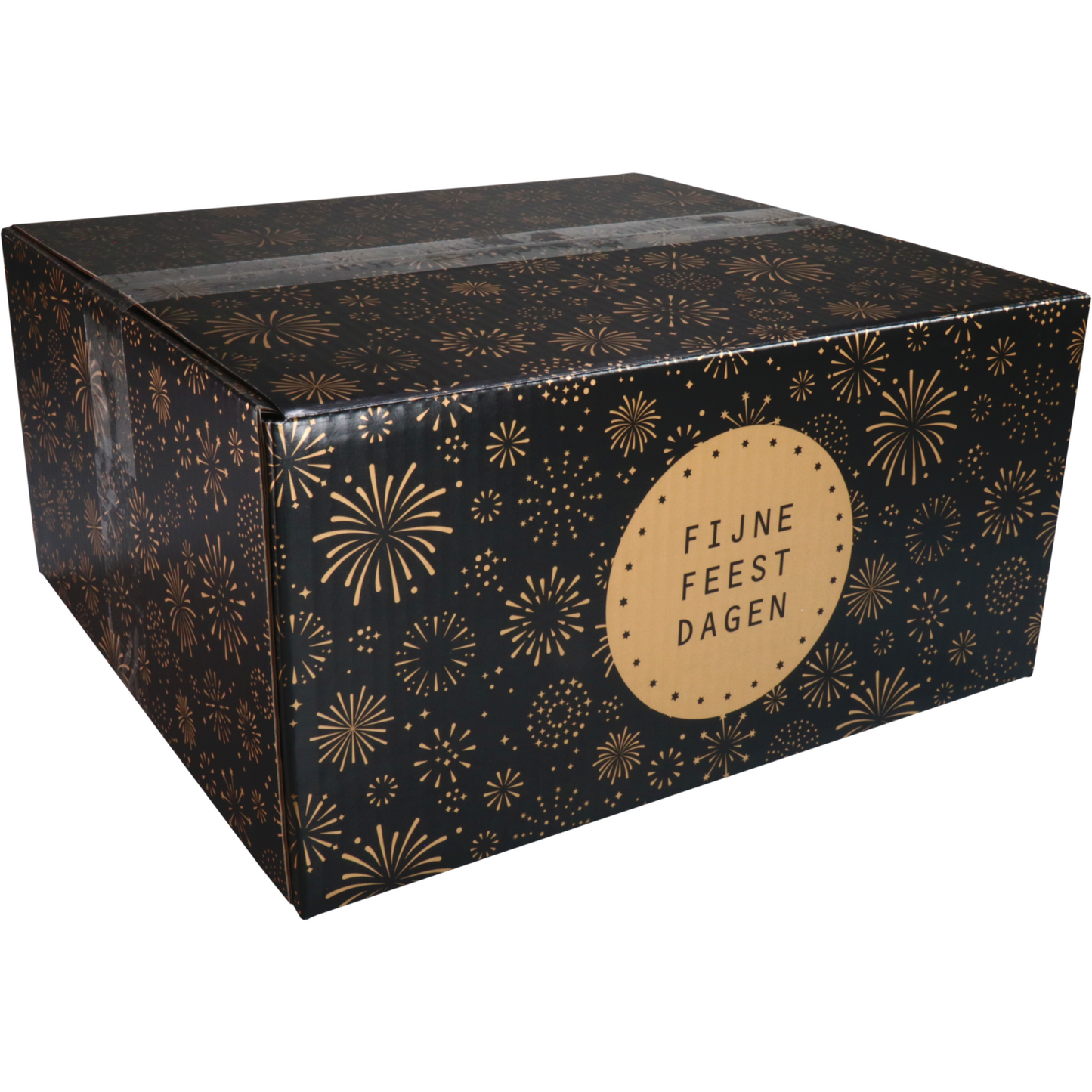 Klika - Caja de paquete navideño | Fuegos artificiales | cartón ondulado | 350x315x170mm | Navidad | segundo | negro/oro | 10 piezas